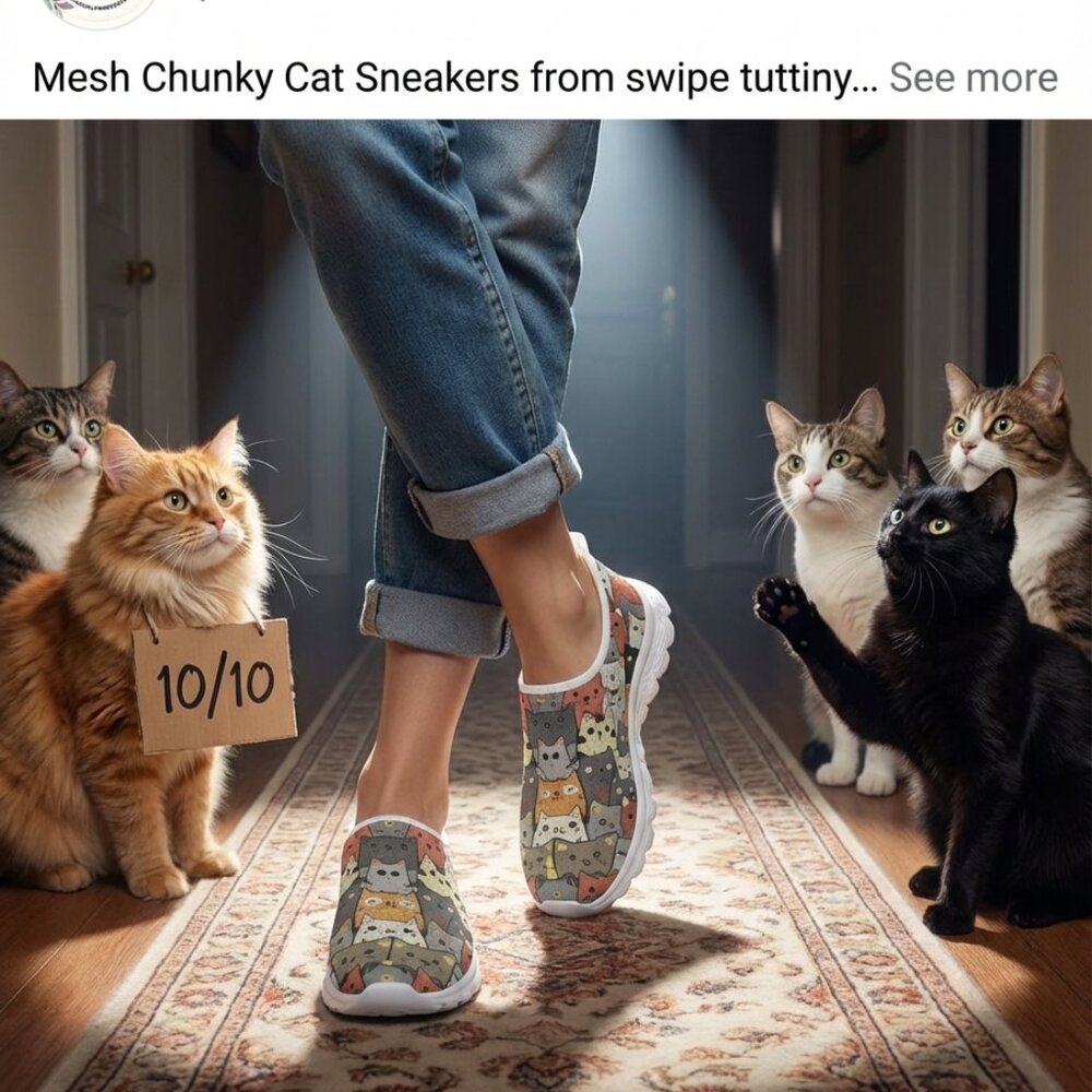 Women's Breathable Cat Design Slip-On Mesh Sneakers